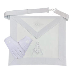 White Masonic apron with Square and Compass embroidery