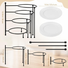 Pack includes 1 black metal tiered stand and 4 plates