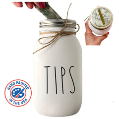 White painted distressed mason jar tip jar