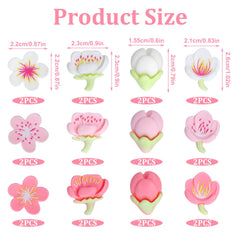 White peach blossom fridge magnets 8 pieces 4 designs