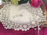 White Pearls Silver Plated Wedding Lasso closeup with Swarovski crystals