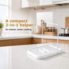 White plastic base lid holder with folding metal support