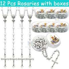 White scented wooden rosary with cross and chalice centerpiece