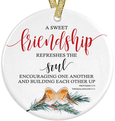 White ceramic three inch ornament for best friends Proverbs 27:9