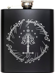 White Tree Black Hip Flask 7oz with One Ring engraving