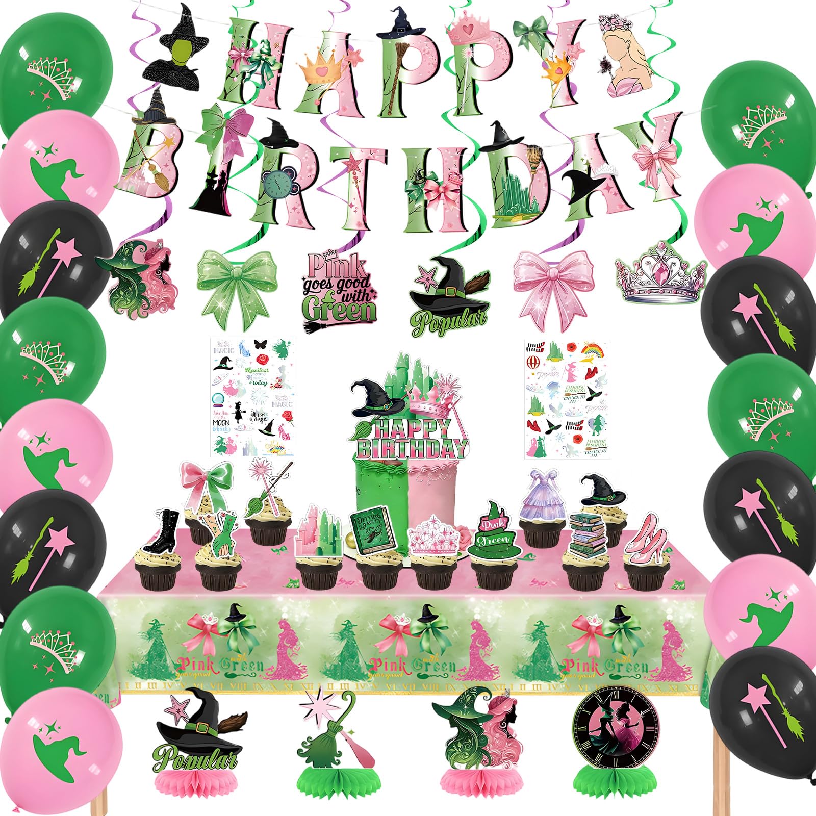 Wicked Birthday Decorations tablecloth pink green