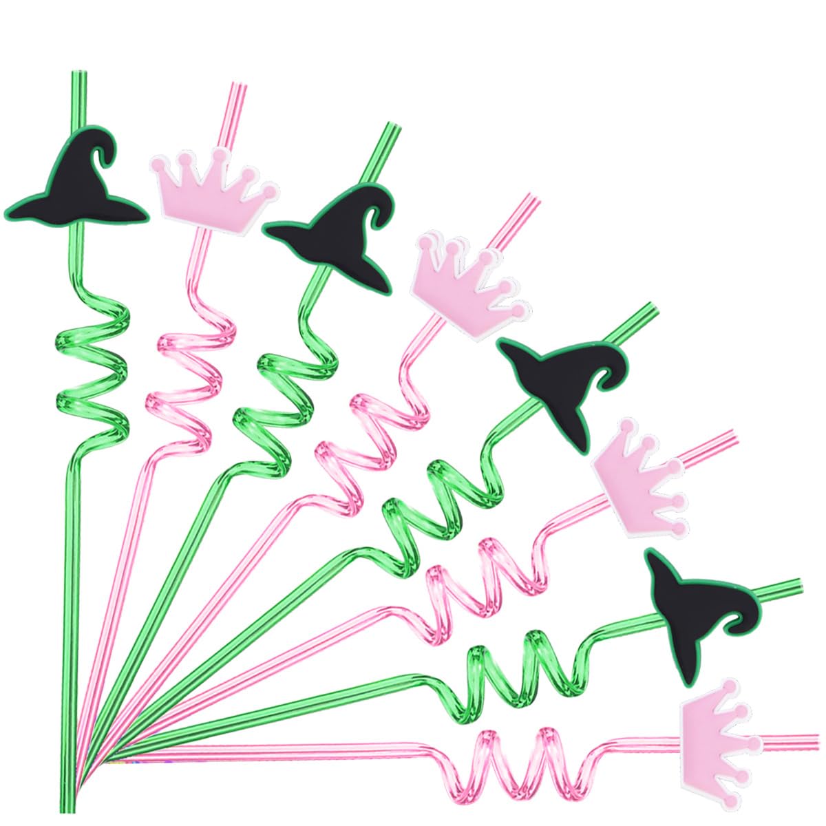 24Pcs Wicked Party Favors straws pink and green