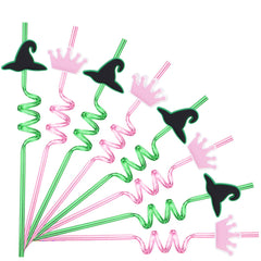 24Pcs Wicked Party Favors straws pink and green