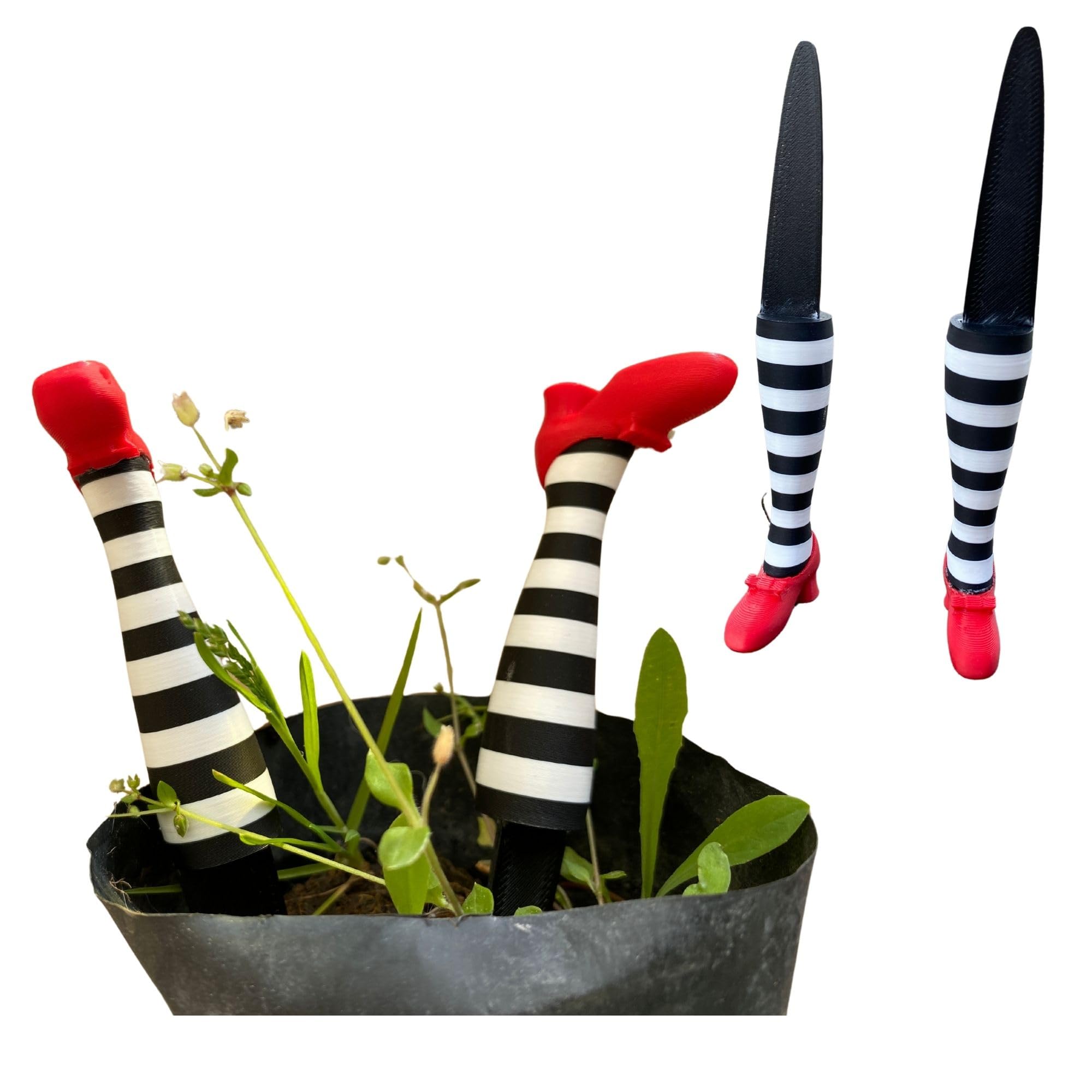 Wicked Witch Legs Mini Plant Pot Decor with legs emerging from a small pot