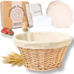 Wicker banneton bread proofing basket 9 inch round kit