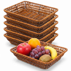 Six piece wicker bread baskets in brown rectangular display