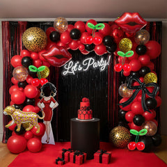 Wild Glam Balloon Arch Kit red and black balloons backdrop