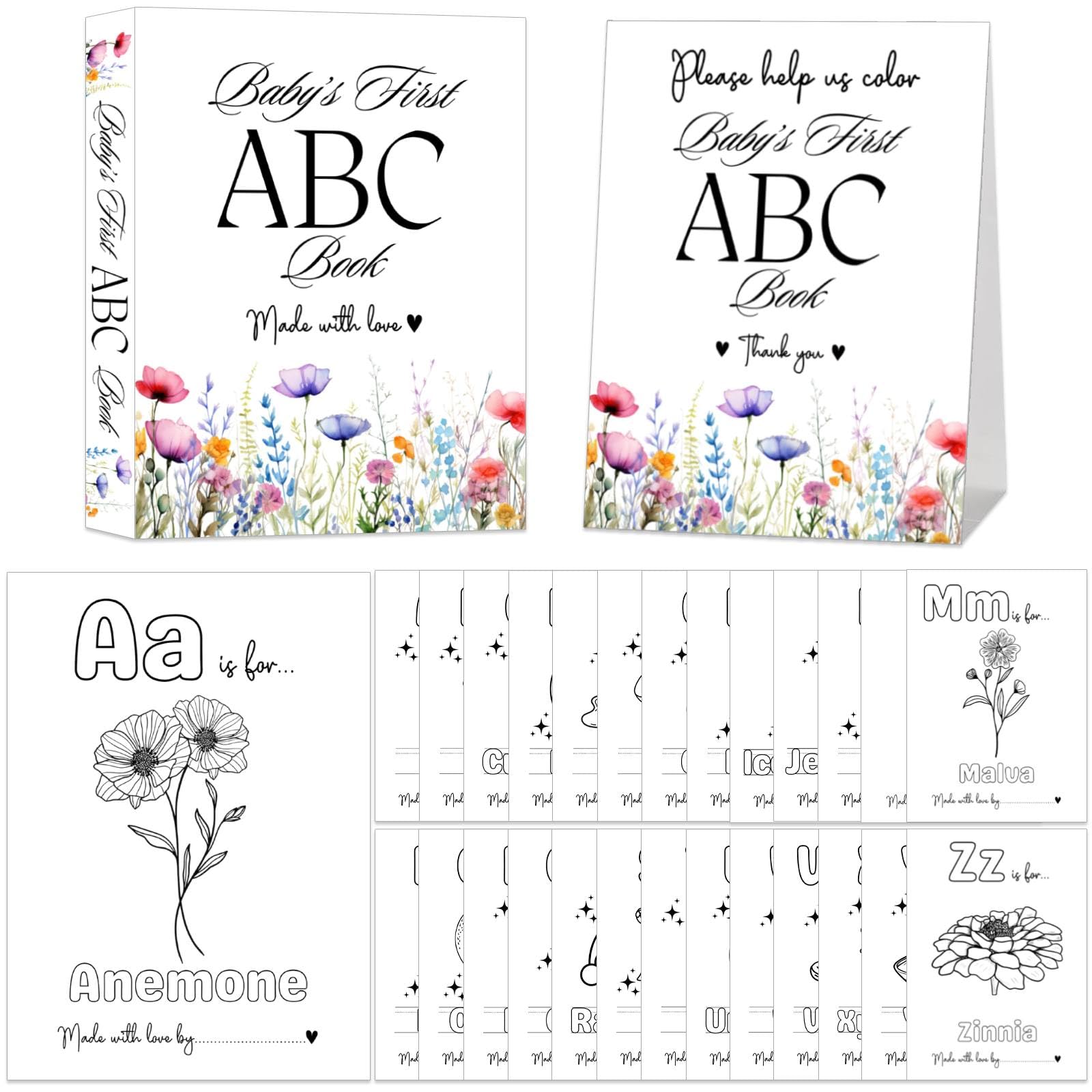 Wildflower Baby Shower ABC Coloring Book cover with floral design