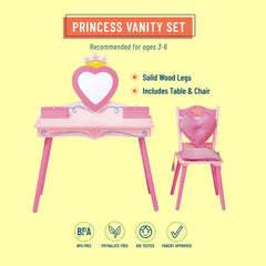 Heart shaped mirror on princess vanity set