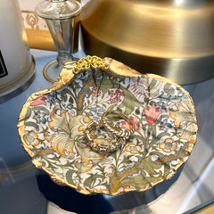 Handmade natural shell ring dish with gold leaf edges