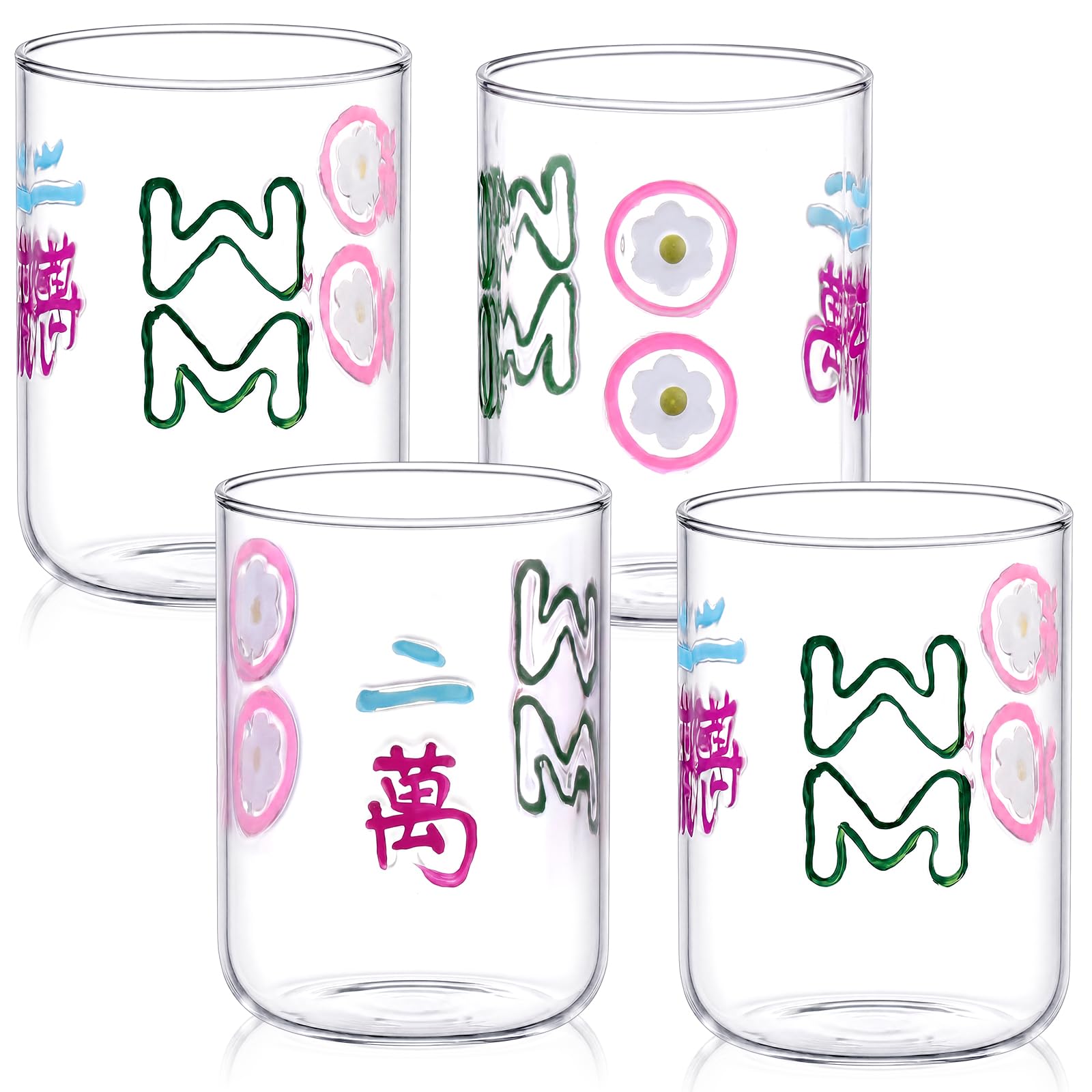 Willinglong mahjong glass cups 4 pack multicolor stemless