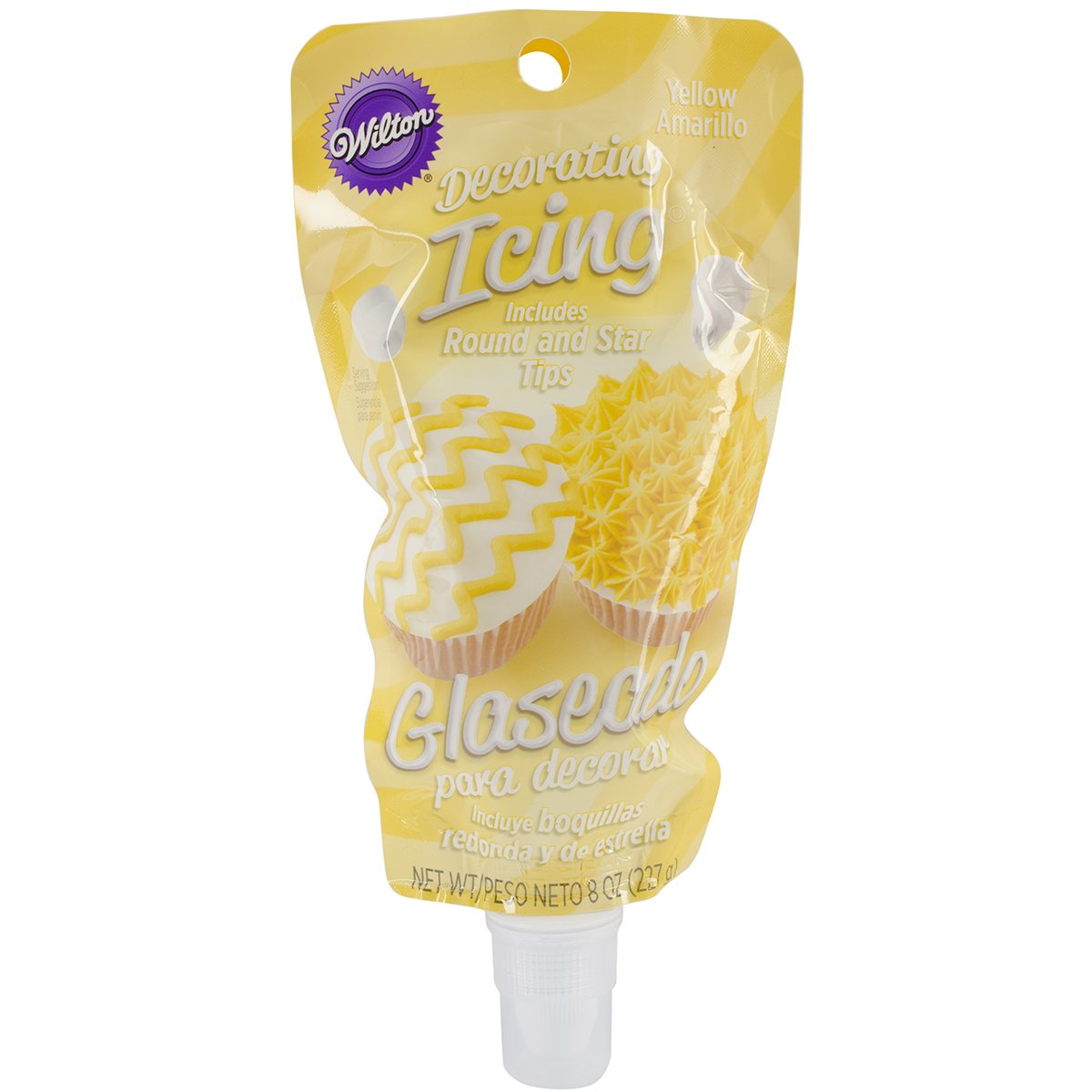 Wilton icing pouch with tips 8-ounce yellow packaging