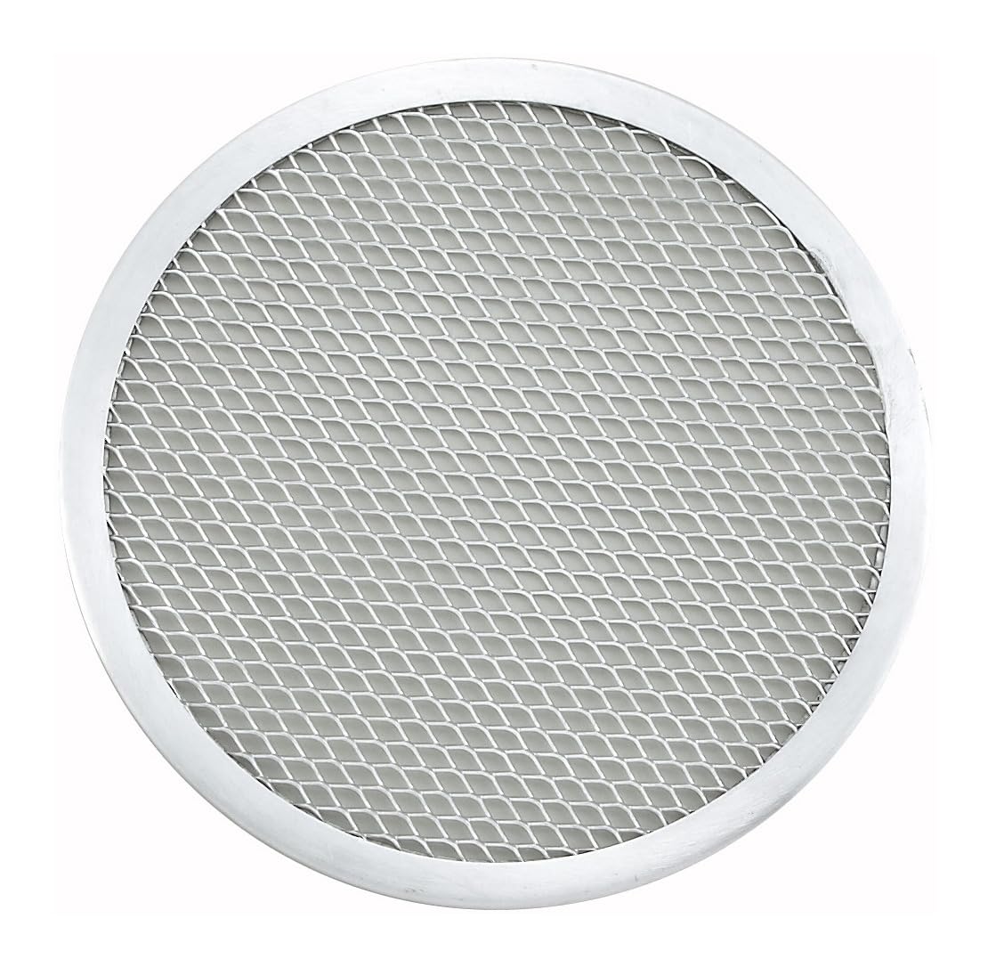 Winco APZS-7 7 inch seamless aluminum pizza screen for individual pizzas