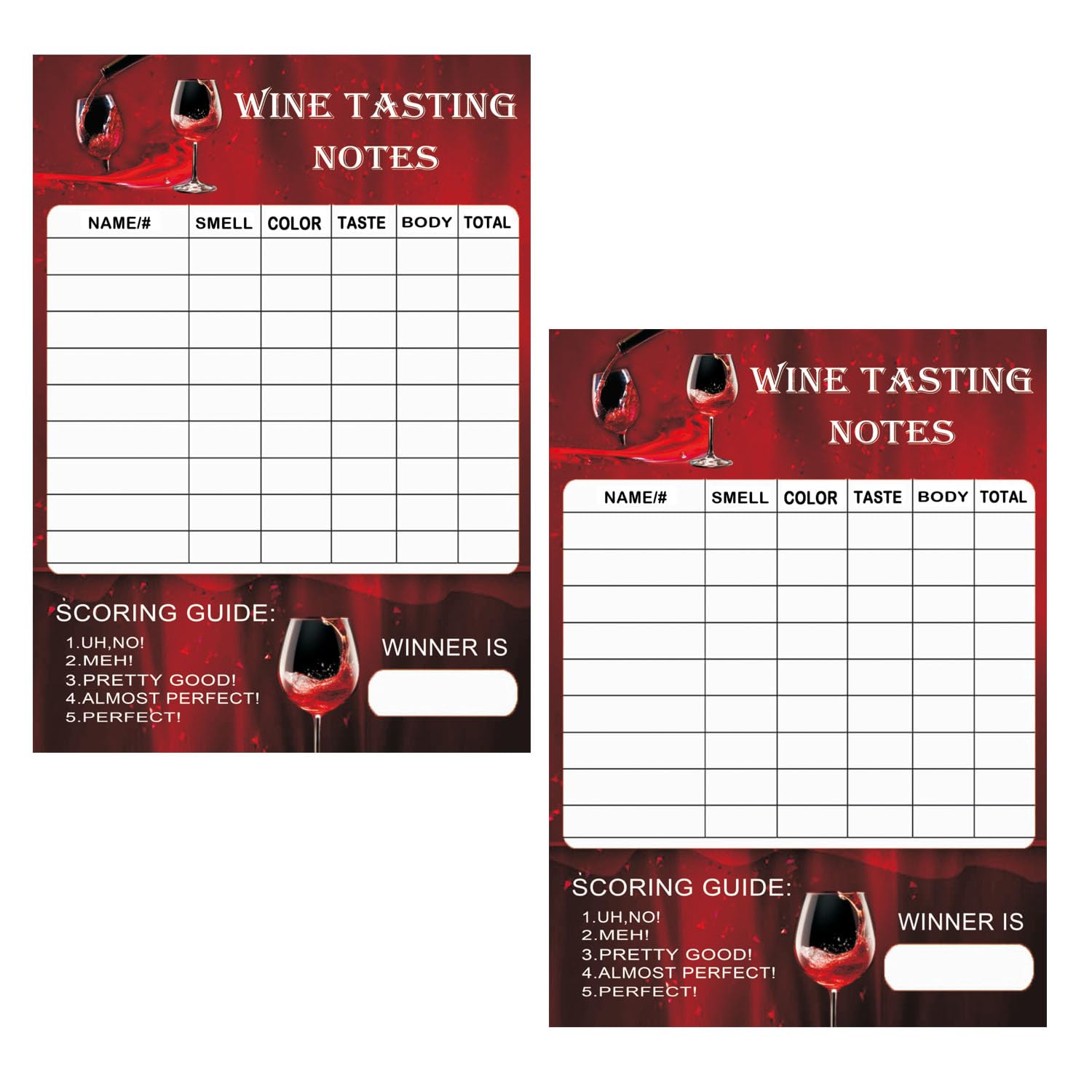 Wine Tasting Scorecard 5x7 inch 25 pack