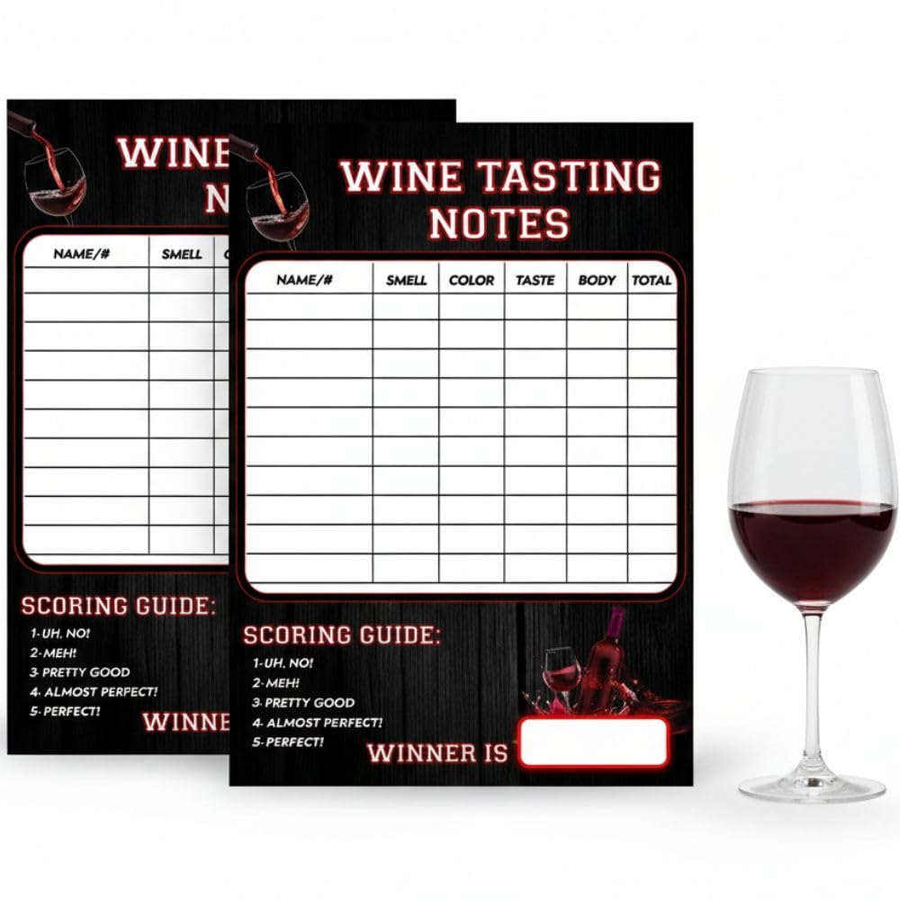 Wine tasting scorecards 25 cards front view