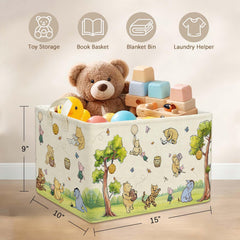 Winnie Bear nursery basket made of wipeable canvas with PE liner