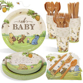 Winnie Bear baby shower decorations plates napkins and cutlery 175Pcs