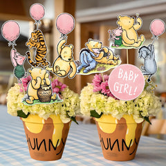 Winnie baby shower decorations and dessert table decor
