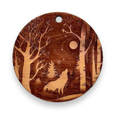 Winter Wolf raw cedar ornament 3x3in front view