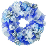 Winter Wreath 24 inch round with royal blue and silver mesh