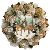 WinterWreath Deer with Iced Greenery 24 inch diameter wreath