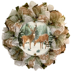 WinterWreath Deer with Iced Greenery 24 inch diameter wreath