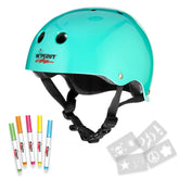 Wipeout dry erase kids helmet teal blue front view