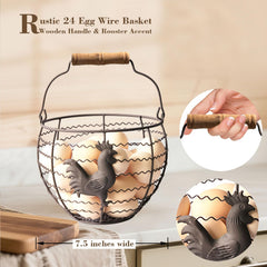 rustic rooster decor on egg basket