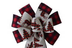 10 inch wired Christmas plaid moose wreath bow ready to attach to a wreath