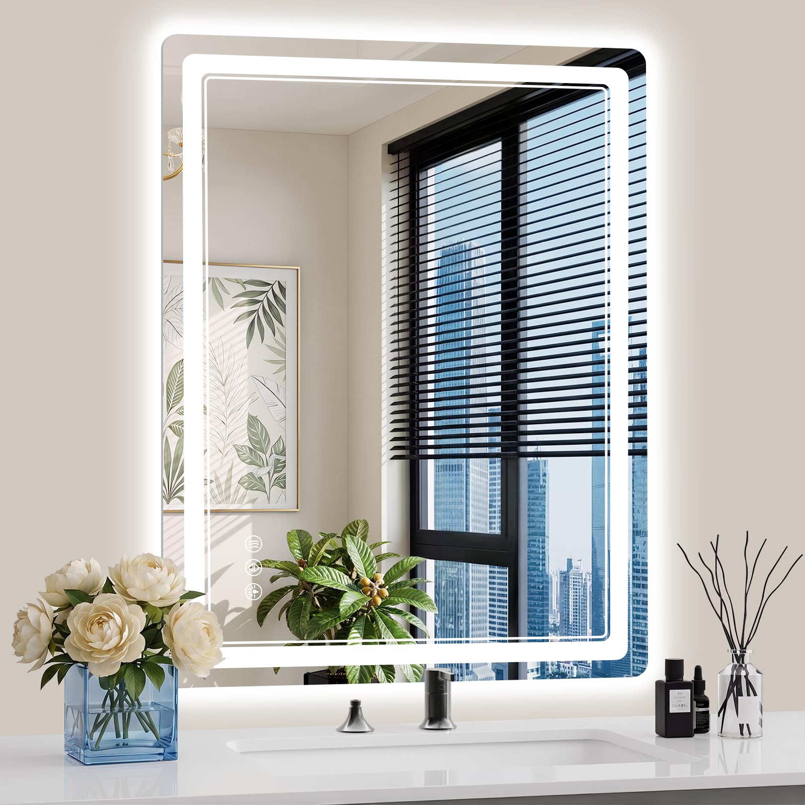 WISSMIELS LED bathroom mirror 30x36 backlit and front-lit