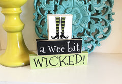 Whimsical witch boots wooden sign for shelves and mantles