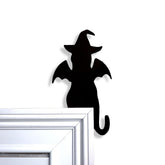 Witch Cat With Bat Wings Door Topper black PVC decor for Halloween mantels