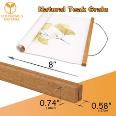 Solid wood magnetic dowels clip onto print’s top and bottom of the frame