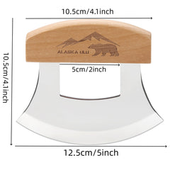 Ulu knife stainless steel curved blade with wooden stand