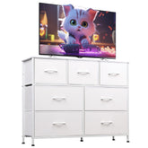 WLIVE 7 drawer dresser tv stand white wood top 39.4 L x 11.8 W x 30.5 H inches