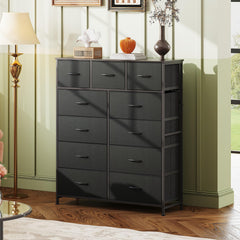 Close-up of fabric drawers on WLIVE dresser charcoal black