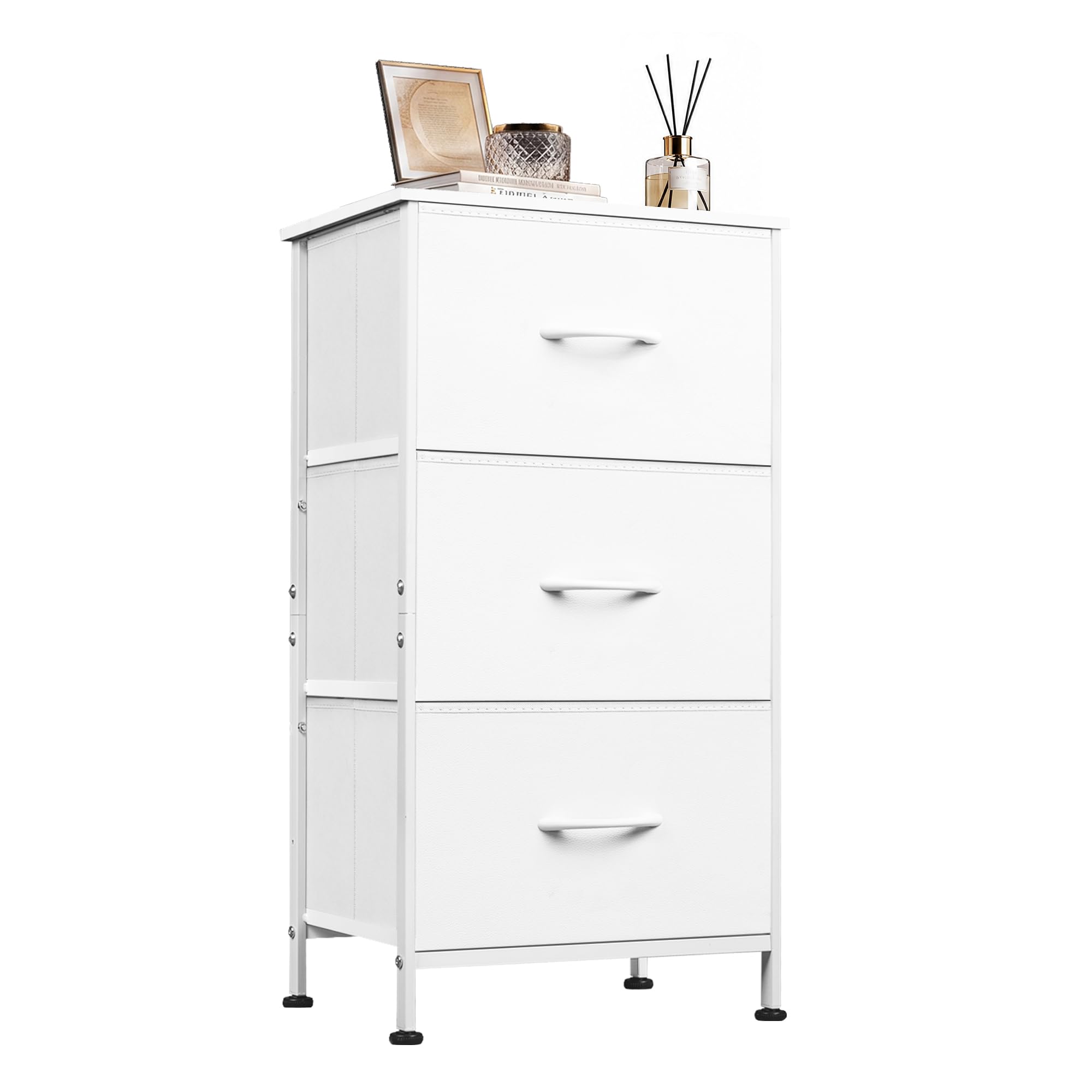 WLIVE small dresser nightstand white with wood top for Bedroom