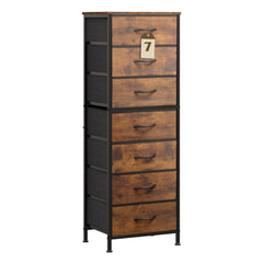 WLIVE tall dresser in bedroom with seven fabric drawers and wood top