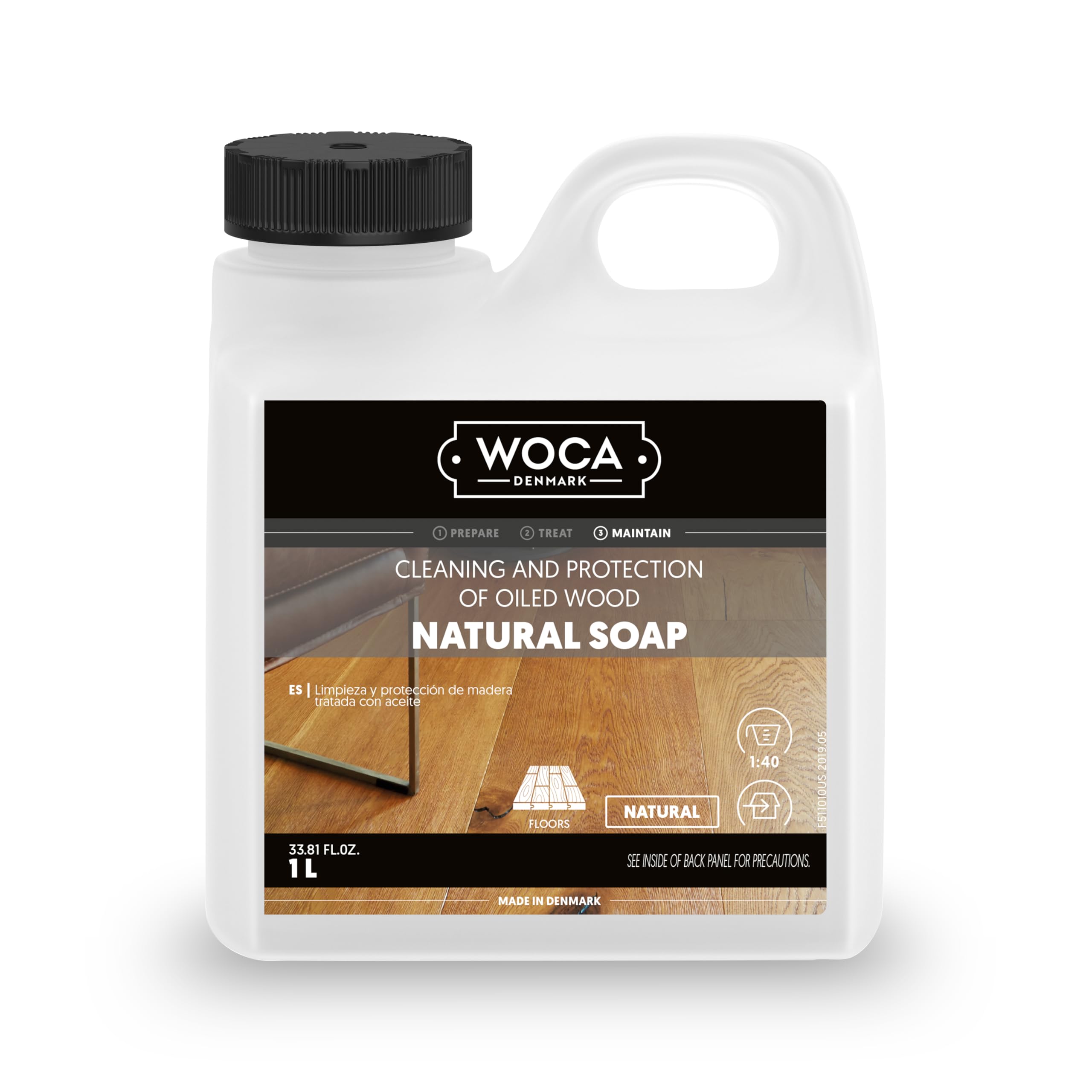 WOCA natural soap bottle for indoor wood floors