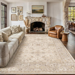 WondRg 8x10 beige washable area rug front view