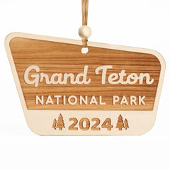 Wood National Park Ornaments Grand Teton hanging ribbon