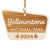 Wood National Park Ornament Yellowstone birch wood finish close up