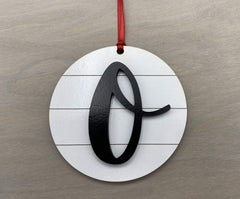 Wood shiplap initial ornament Letter O back view black finish