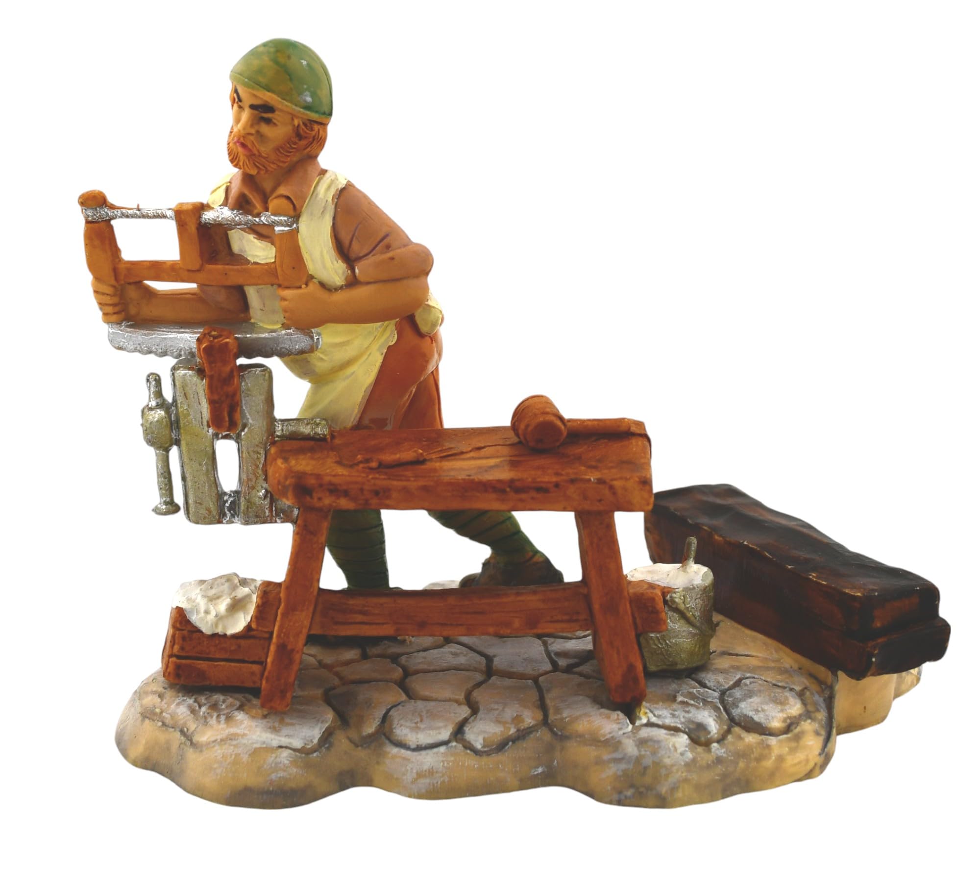 Wood Worker Villager 3.5\" T x 4.5\" x 2.75\" D Italian-made nativity figurine