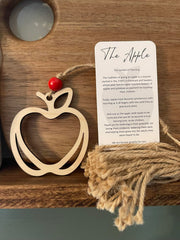 Maple wood apple ornament with red gift bag